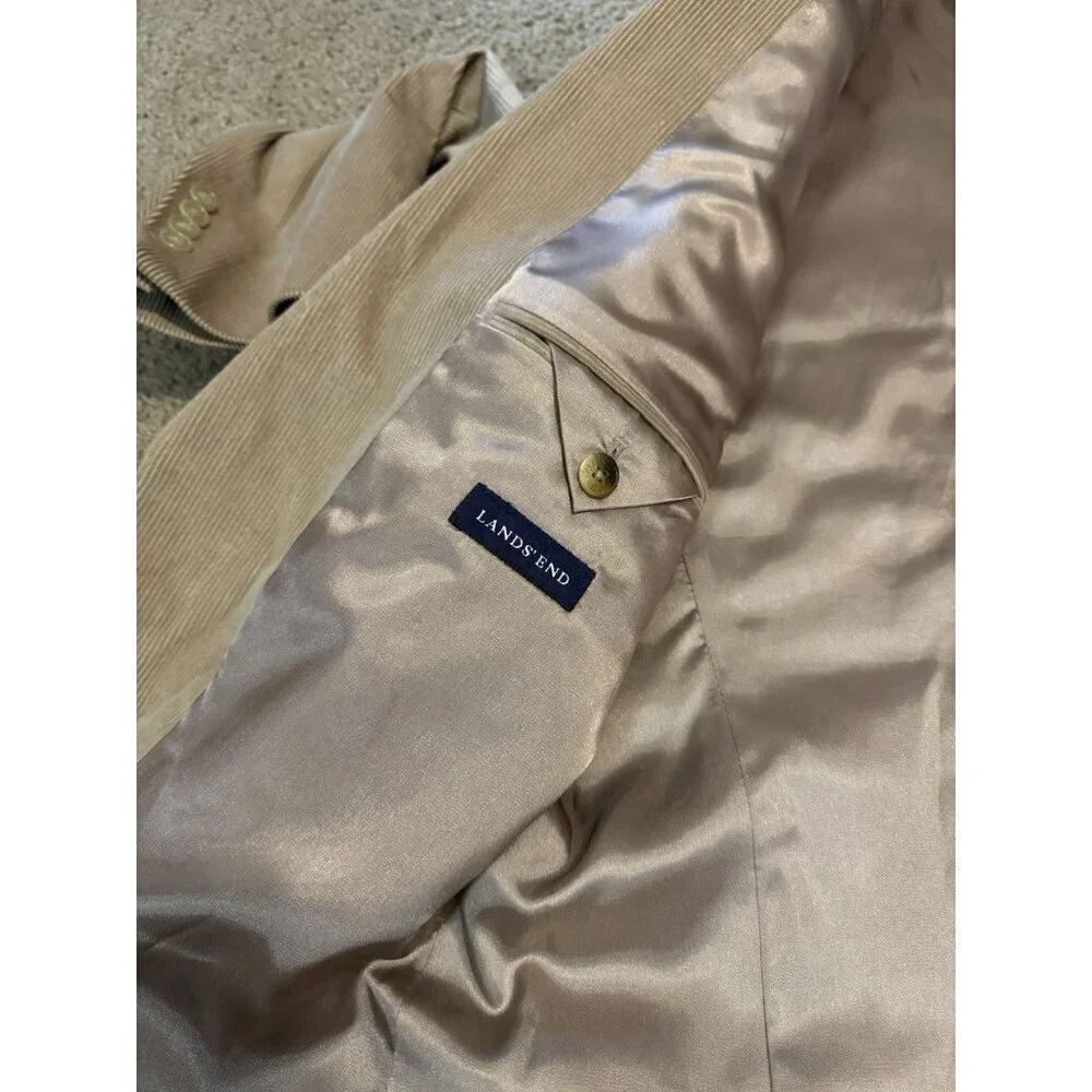 LANDS END Corduroy Jacket Mens 44R Tan Blazer Sport Coat Classic Business Wear